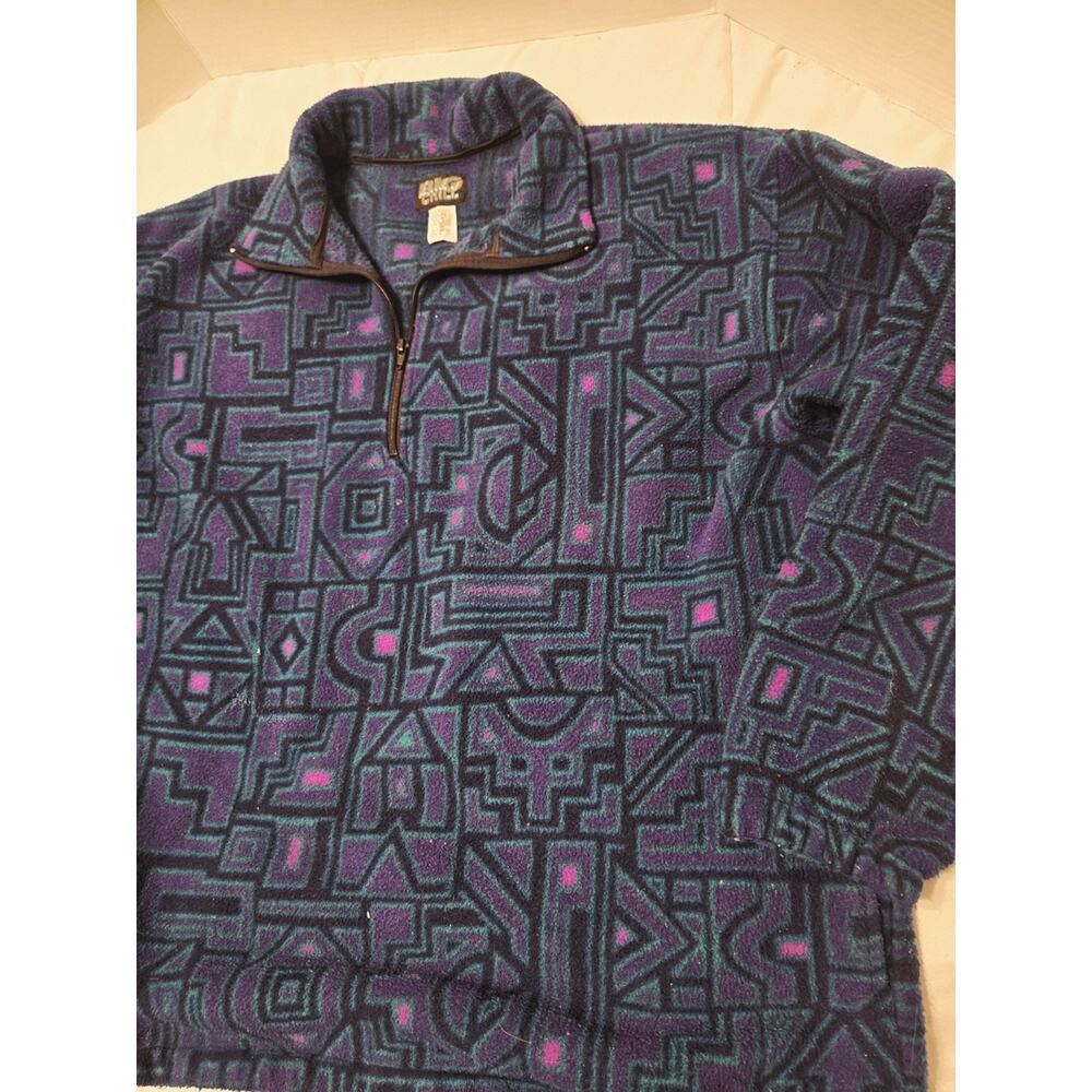 Vtg Big Chill XL Unisex Asymmetrical Aztec Blue USA Made Gorpcore Fleece Gilet